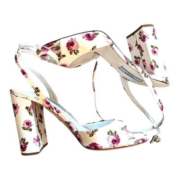 NWT Prada Floral Patent Leather Strappy Slingback Open Toe Heels | Size 36 - Picture 1 of 13